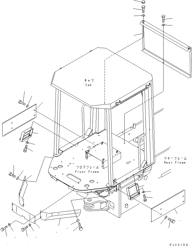 Схема запчастей Komatsu JV100WA-2T - ПОКРЫТИЕ НИЖН. ЧАСТИ КАБИНЫ (ДЛЯ СИСТЕМА ROPS) РАМА И КУЗОВ