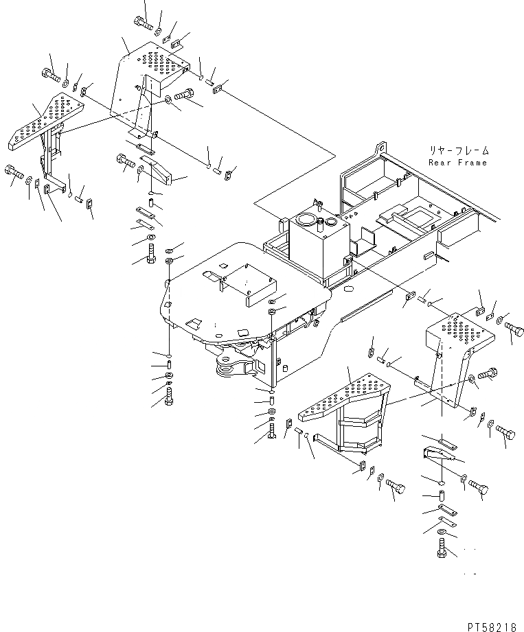 Схема запчастей Komatsu JV100WA-2 - ЗАДН. КРЫЛО И ЛЕСТНИЦА РАМА И КУЗОВ