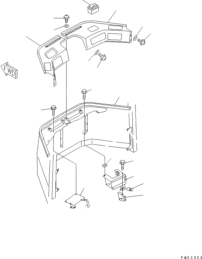 Схема запчастей Komatsu JV100WA-2 - КАБИНА ROPS (ПЕРЕДН. ЧАСТИ ИНТЕРЬЕРА) РАМА И КУЗОВ