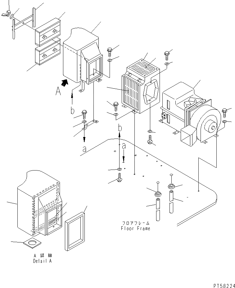 Схема запчастей Komatsu JV100WA-2 - КОНДИЦ. ВОЗДУХА (/9) (БЛОК КОНДИЦИОНЕРА И ЭЛЕМЕНТЫ КРЕПЛЕНИЯ) РАМА И КУЗОВ