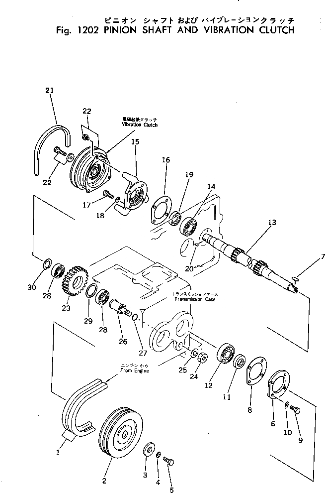 Схема запчастей Komatsu JV25-3A - ШЕСТЕРНЯ ВАЛ И VIBRATION МУФТА ТРАНСМИССИЯ И ТОРМОЗ.