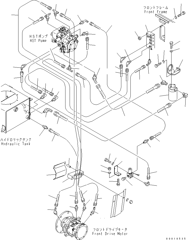Схема запчастей Komatsu JV25DW-3 - HST ТРУБЫ (ПЕРЕДН. ПРИВОД МОТОР ЛИНИЯ) УПРАВЛ-Е РАБОЧИМ ОБОРУДОВАНИЕМ