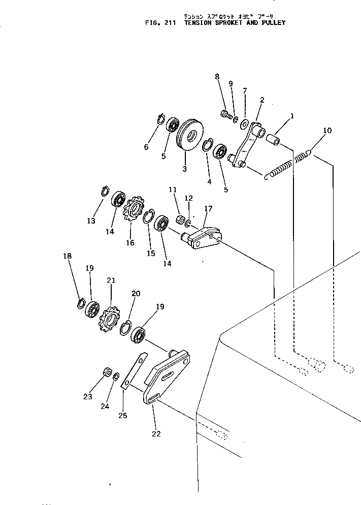 Схема запчастей Komatsu JV28-1 - TENSION SPROKET И ШКИВ ТРАНСМИССИЯ И ТОРМОЗ.