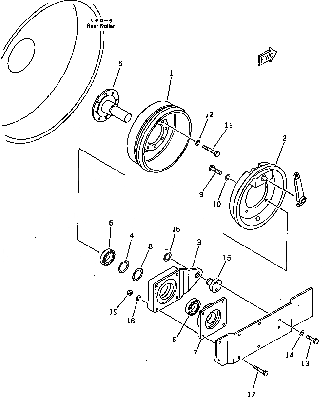 Схема запчастей Komatsu JV32W-2 - ЗАДН. РОЛИК (/) (СТОЯНОЧНЫЙ ТОРМОЗ И ЭЛЕМЕНТЫ КРЕПЛЕНИЯ) РОЛИК И КОНЕЧНАЯ ПЕРЕДАЧА