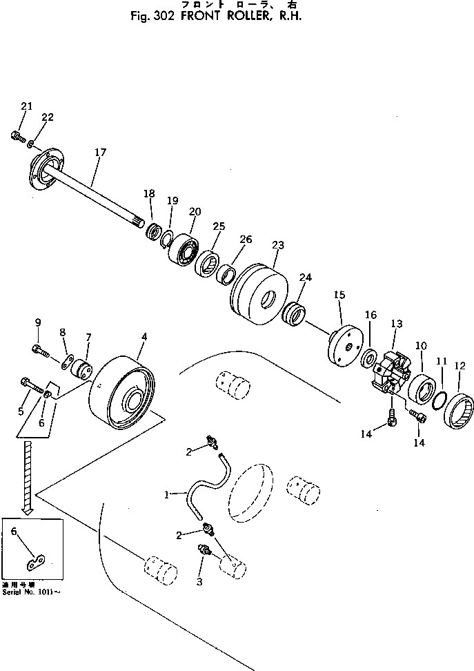 Схема запчастей Komatsu JV40C-1 - ПЕРЕДН. РОЛИК¤ ПРАВ. РОЛИК И КОНЕЧНАЯ ПЕРЕДАЧА