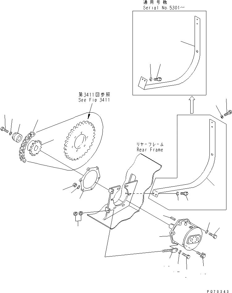 Схема запчастей Komatsu JV40CW-3 - ЗАДН. ПРИВОД МОТОР И ЦЕПЬ ГУСЕНИЦЫ