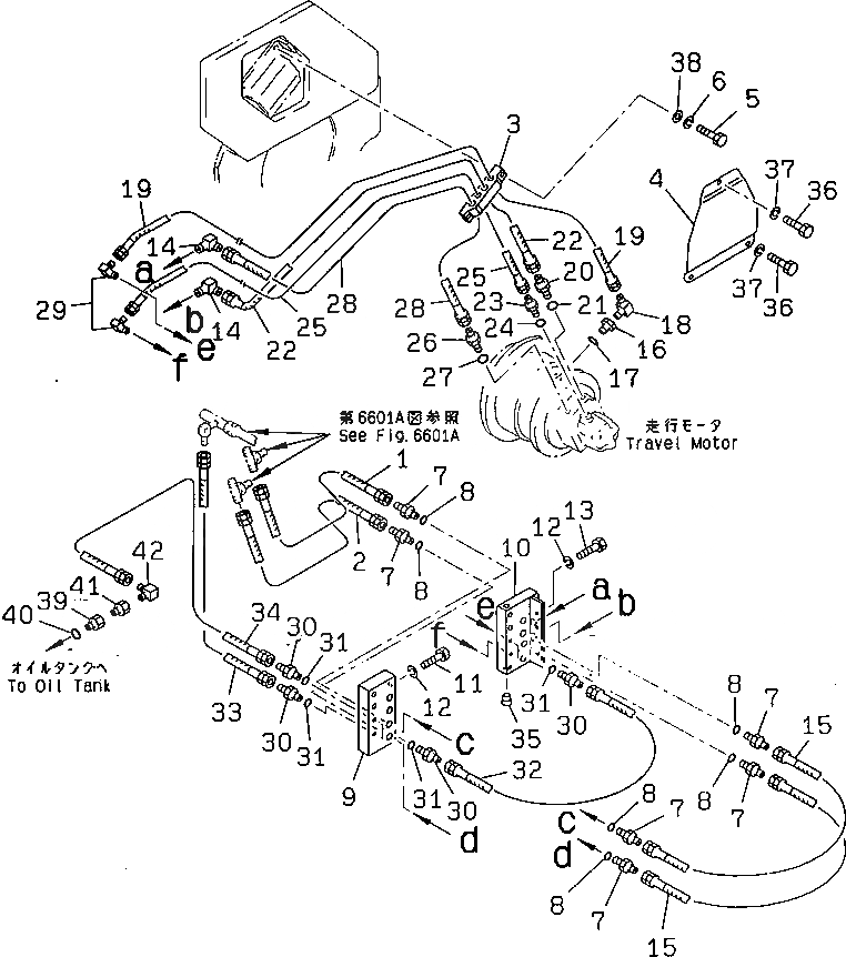 Схема запчастей Komatsu JV40W-2 - ГИДРОЛИНИЯ (ЗАДН. МОТОР ХОДА ЛИНИЯ)(№-) УПРАВЛ-Е РАБОЧИМ ОБОРУДОВАНИЕМ