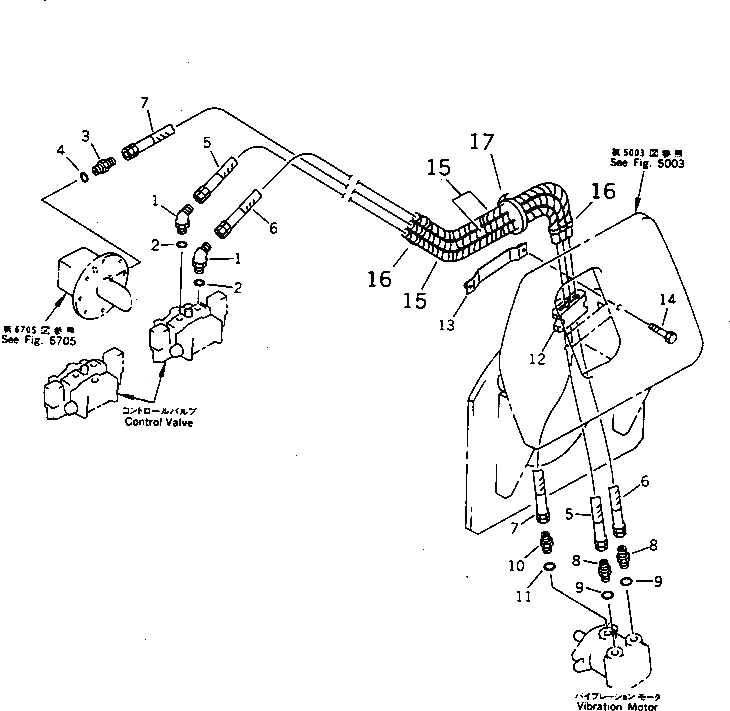 Схема запчастей Komatsu JV80DW-1 - ГИДРОЛИНИЯ (VIBRATION УПРАВЛЯЮЩ. КЛАПАН - VIBRATION МОТОР)  (ЗАДН.) ГИДРАВЛИКА