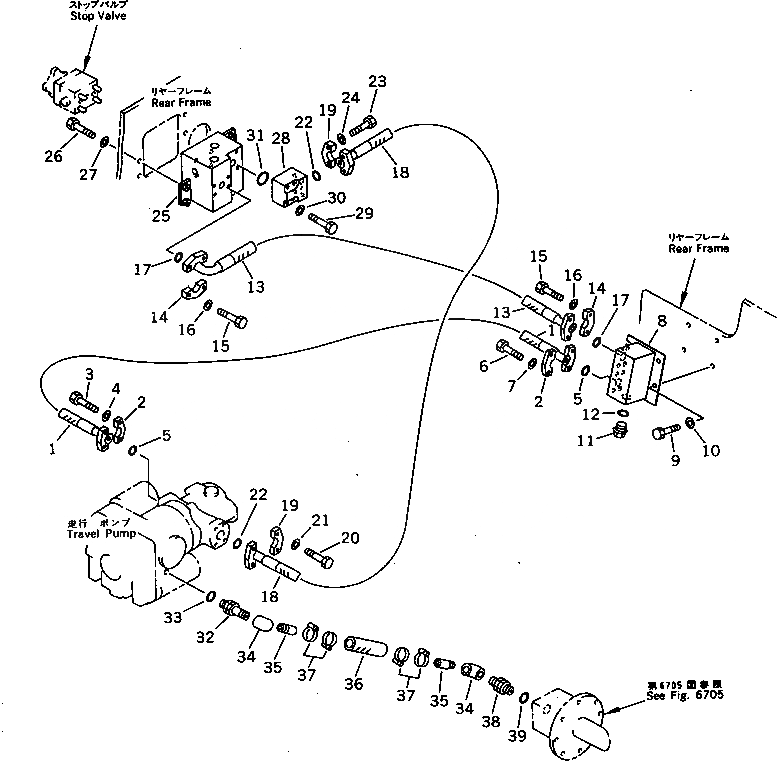 Схема запчастей Komatsu JV80DW-1 - ГИДРОЛИНИЯ (ХОД НАСОС - КЛАПАН ОСТАНОВКИ) ГИДРАВЛИКА