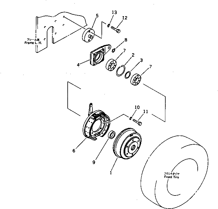 Схема запчастей Komatsu JW30-1 - ПЕРЕДН. ТОРМОЗ. ШИНЫ И ТОРМОЗ.