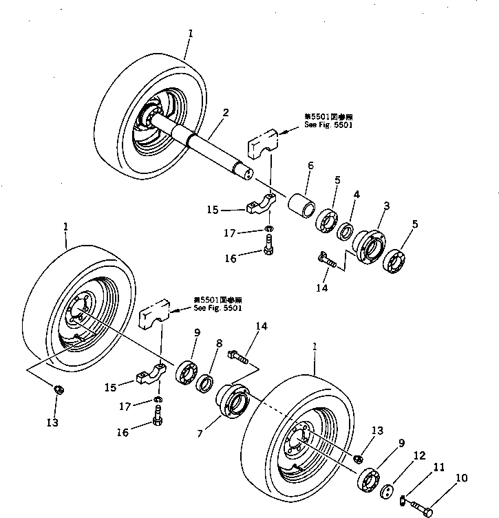 Схема запчастей Komatsu JW30-1 - ЗАДН. ШИНЫ ШИНЫ И ТОРМОЗ.