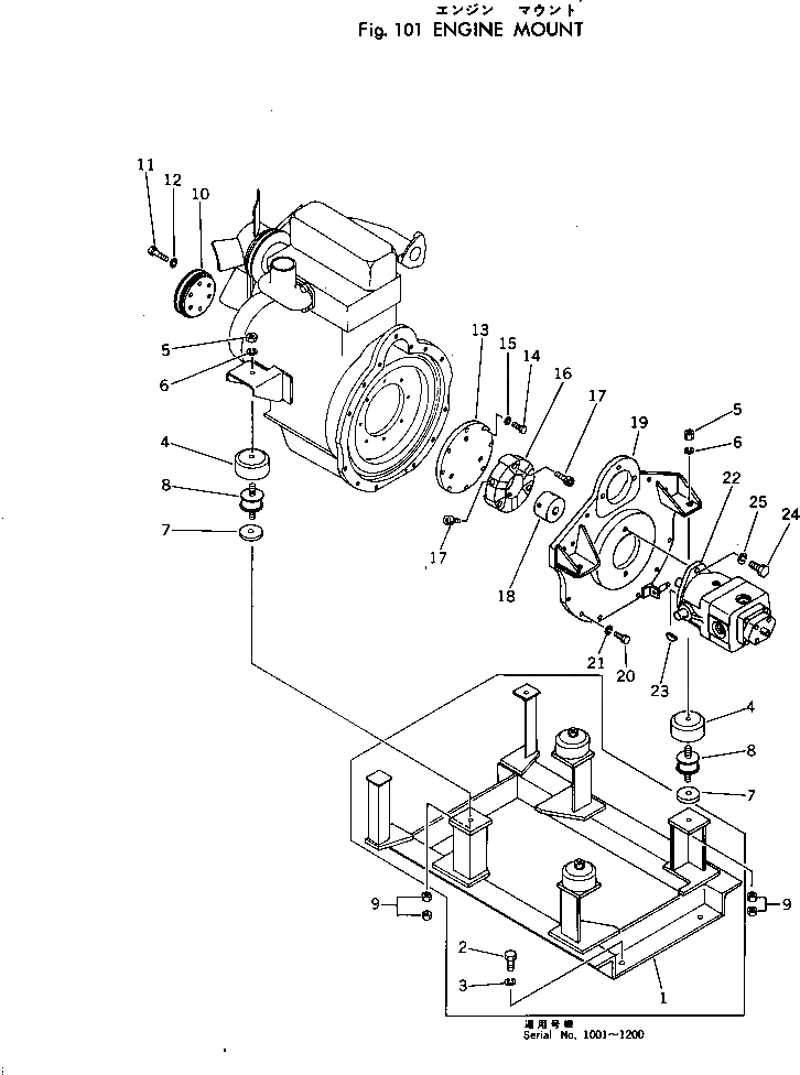 Схема запчастей Komatsu JW33-1 - КРЕПЛЕНИЕ ДВИГАТЕЛЯ КОМПОНЕНТЫ ДВИГАТЕЛЯ И ЭЛЕКТРИКА