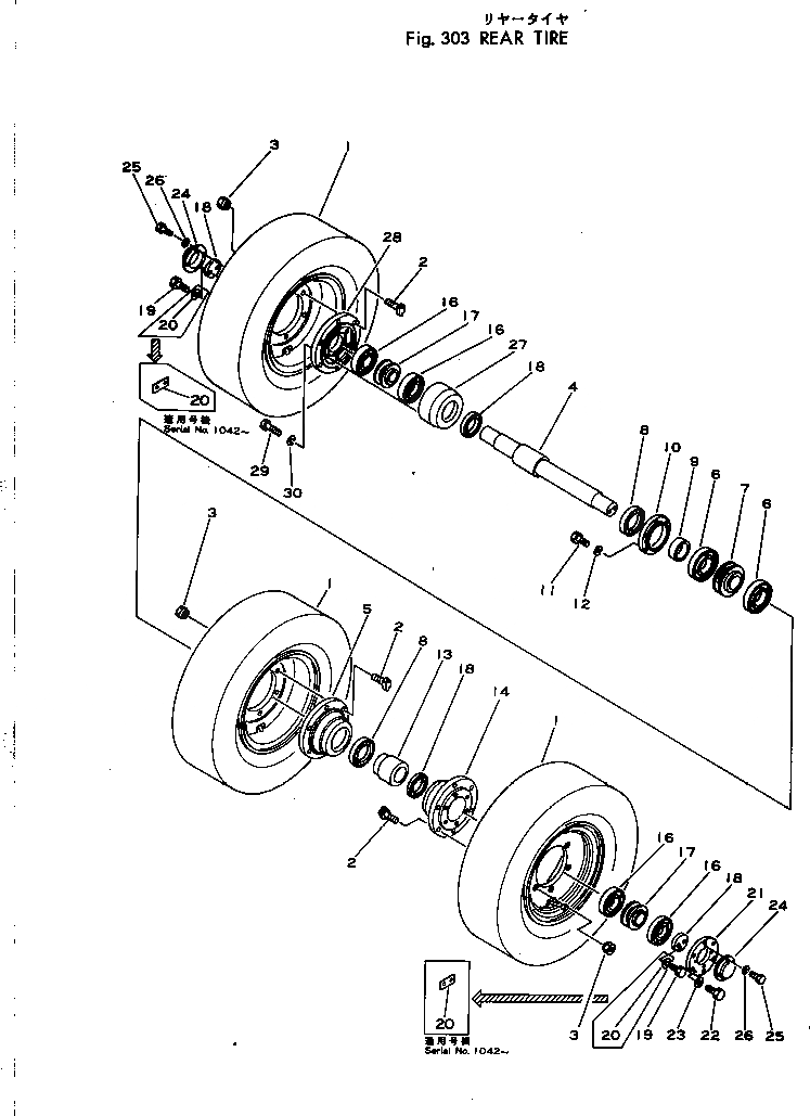 Схема запчастей Komatsu JW33-1 - ЗАДН. ШИНЫ ШИНЫ И ТОРМОЗ.