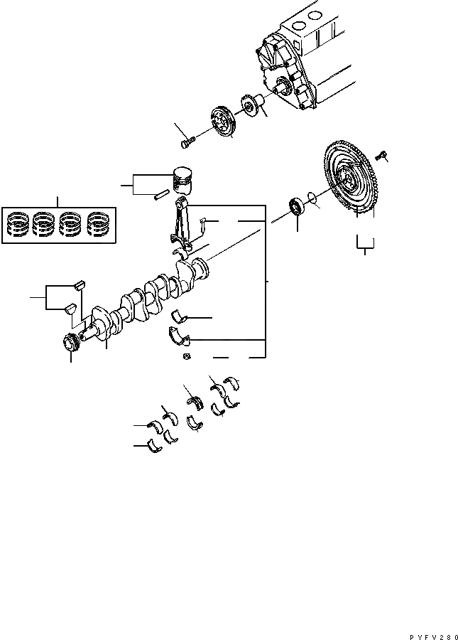 Схема запчастей Komatsu K21-184-B - ПОРШЕНЬ¤ КОЛЕНВАЛ И FLYHEEL (WET МУФТА) ДВИГАТЕЛЬ