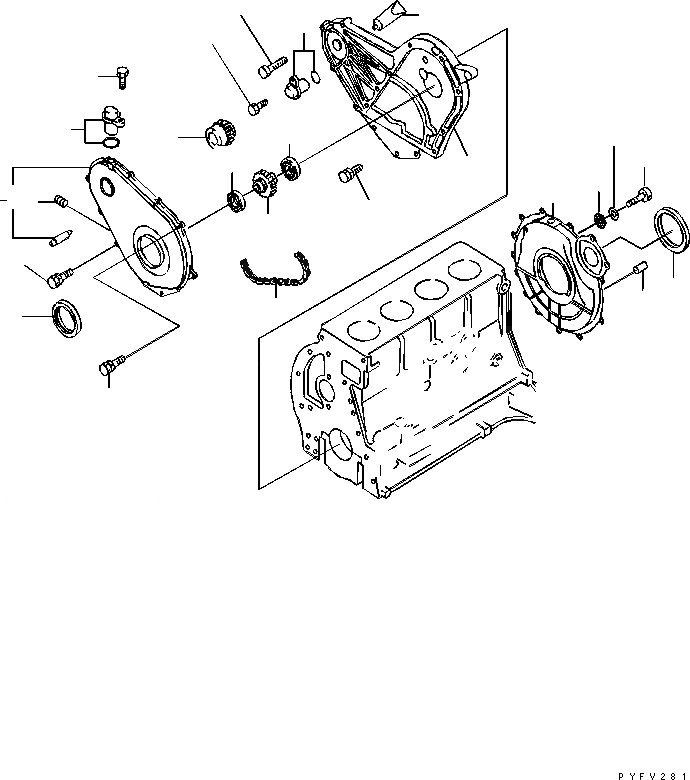 Схема запчастей Komatsu K21-184-B - ПЕРЕДН. КРЫШКАAND ФИТТИНГ (WET МУФТА) ДВИГАТЕЛЬ