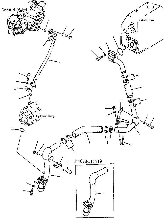 Схема запчастей Komatsu D85E-SS-2 - ГИДР. НАСОС. ЛИНИЯ (ВСАСЫВ. И ПОДАЮЩ.) ГИДРАВЛИКА