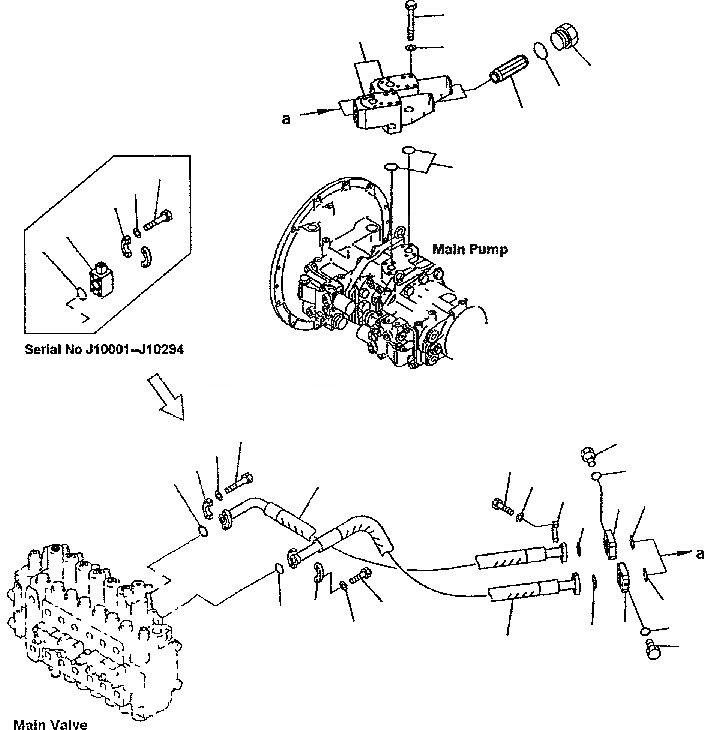 Схема запчастей Komatsu PC300-6 - ЛИНИЯ ПОДАЧИ (БЛОК) (С ПРОПУСКНЫМ КЛАПАНОМ)(№-) ГИДРАВЛИКА