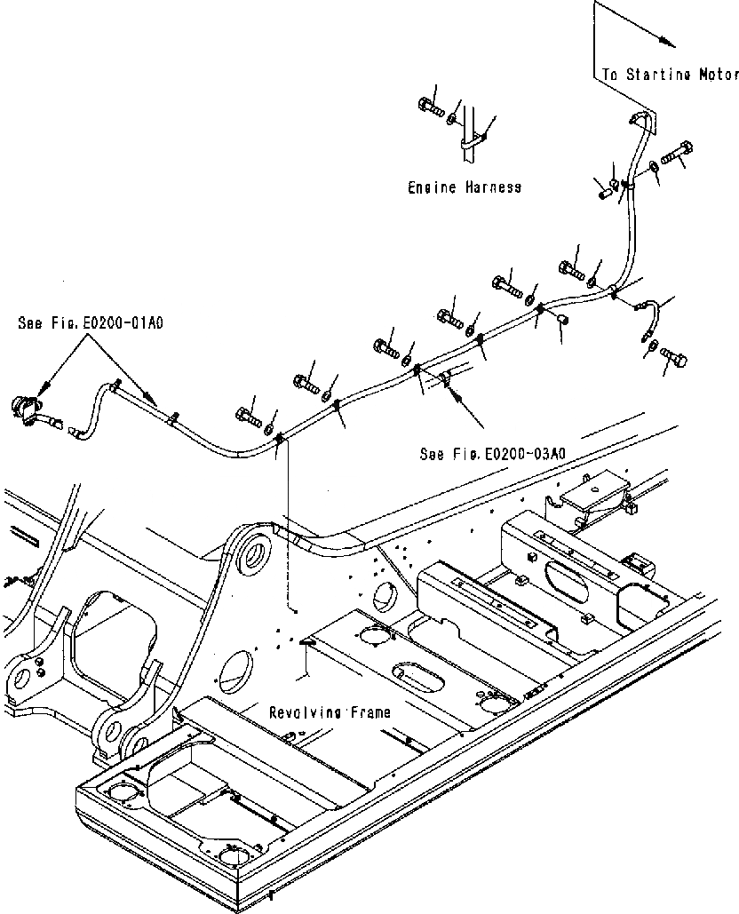 Схема запчастей Komatsu PC300-7 - ЭЛЕКТРОПРОВОДКА (STARTING HARNEES И КРЕПЛЕНИЕ) E ЭЛЕКТРИКА