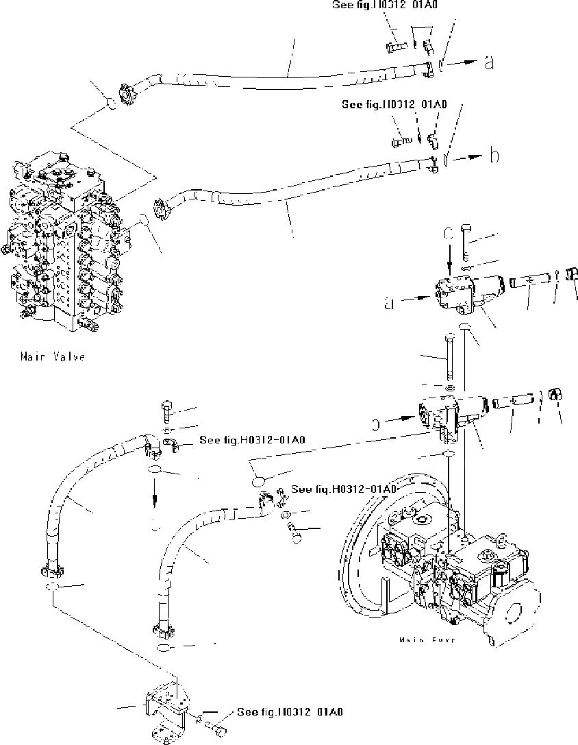 Схема запчастей Komatsu PC300-7 - ЛИНИЯ ПОДАЧИ (C ПРОХОДНЫМ ФИЛЬТРОМ) (ДОПОЛН.) H ГИДРАВЛИКА
