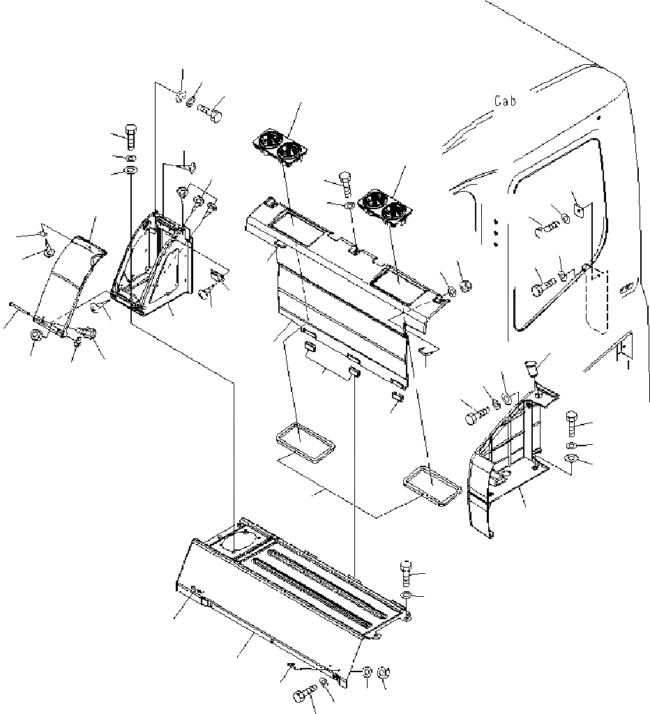 Схема запчастей Komatsu PC400-7 - ЗАДН. ЧАСТЬ КОРПУСА СИДЕНЬЯ (С КОНДИЦИОНЕРОМ) (НАПРЯЖ. 12В) K КАБИНА ОПЕРАТОРА И СИСТЕМА УПРАВЛЕНИЯ