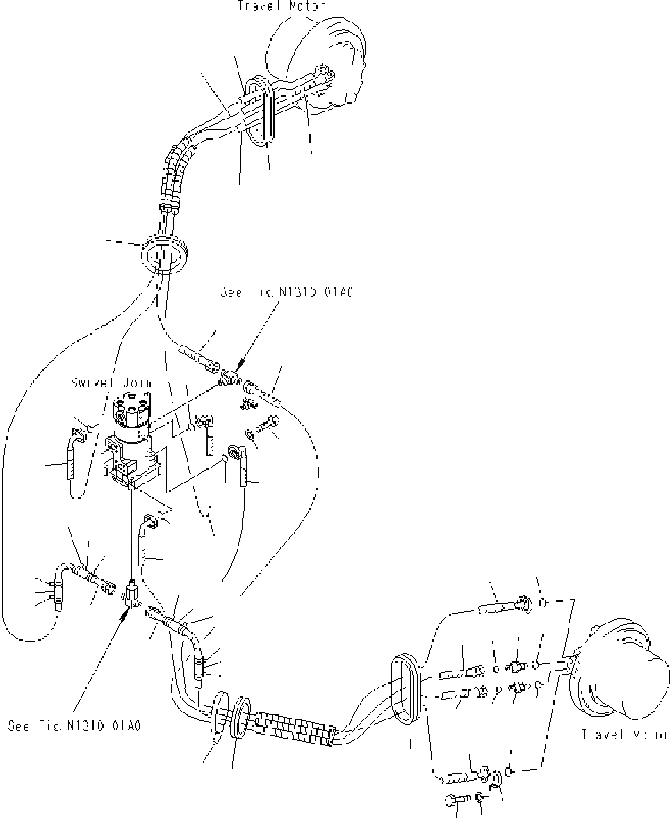 Схема запчастей Komatsu PC400-7 - ДОПОЛН. ХОД ТРУБЫ НИЖНЯЯ ГИДРОЛИНИЯ И ЛИНИЯ ХОДА