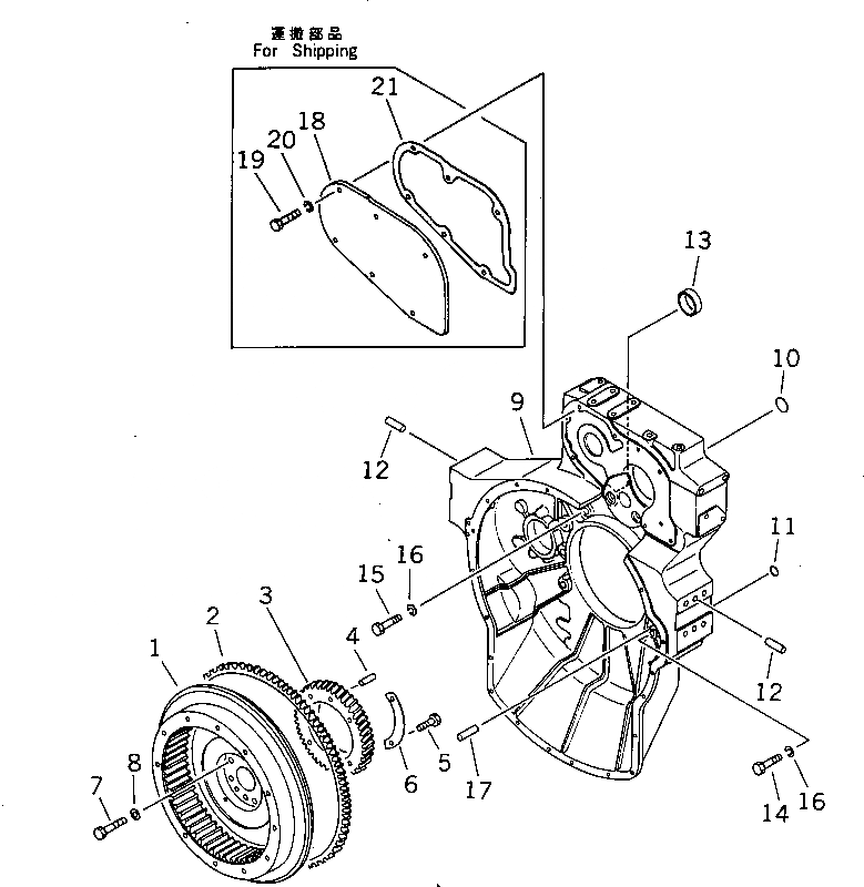 Схема запчастей Komatsu NT-855-1A - МАХОВИК И КАРТЕР МАХОВИКА БЛОК ЦИЛИНДРОВ