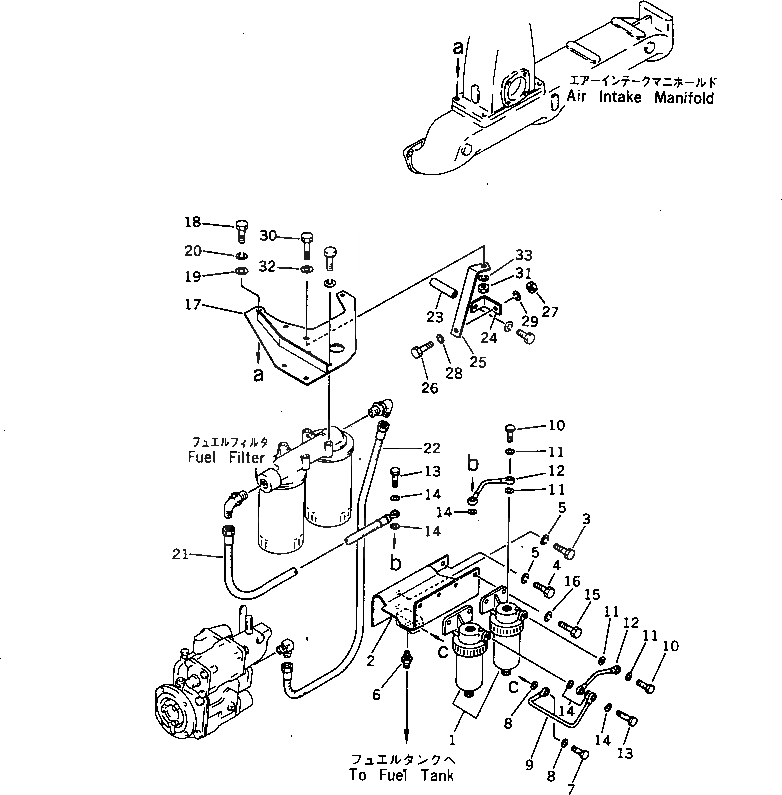 Схема запчастей Komatsu NT-855-1A - ВОДООТДЕЛИТЕЛЬ И ТРУБЫ(№79-) ТОПЛИВН. СИСТЕМА