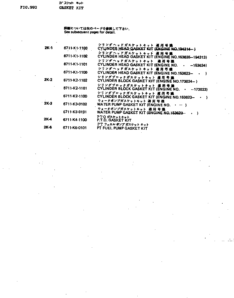Схема запчастей Komatsu NT-855-1D - КОМПЛЕКТ ПРОКЛАДОК ИНСТРУМЕНТ И РЕМКОМПЛЕКТЫ