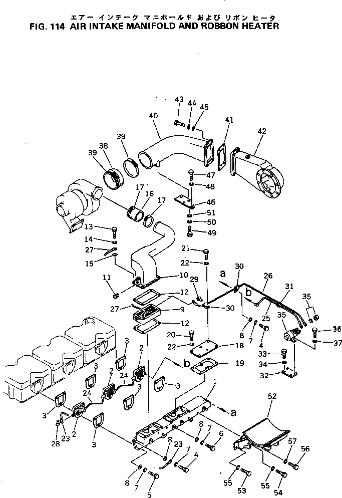 Схема запчастей Komatsu NT-855-1F - ТРУБОПРОВОД ВПУСКА ВОЗДУХА И RIBBON ОБОГРЕВАТЕЛЬ. ГОЛОВКА ЦИЛИНДРОВ