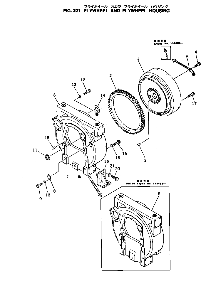Схема запчастей Komatsu NTO-6-B-1A - МАХОВИК И КАРТЕР МАХОВИКА БЛОК ЦИЛИНДРОВ