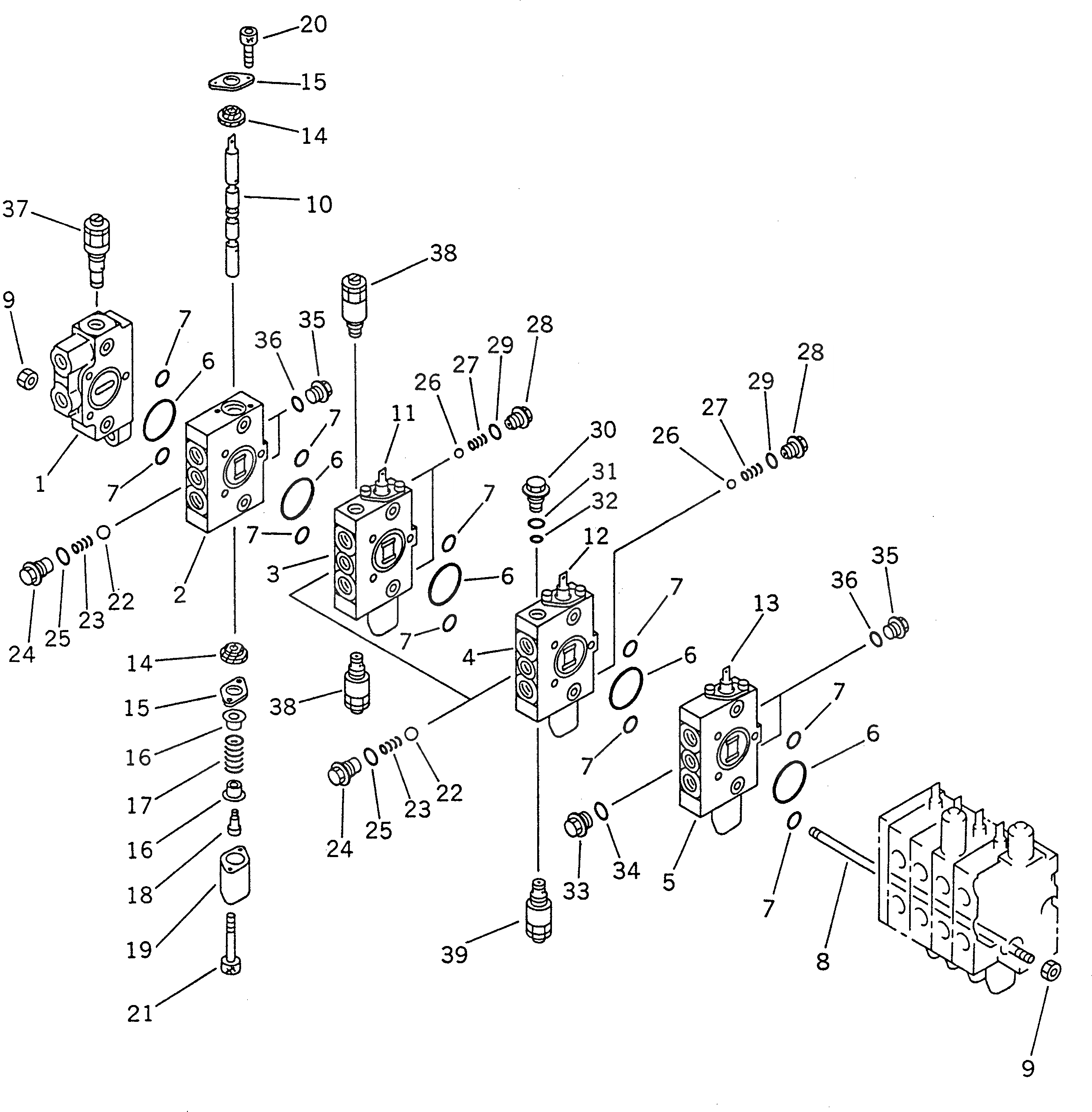 Схема запчастей Komatsu PC01-1A - ГИДРАВЛ УПРАВЛЯЮЩ. КЛАПАН (/) (8-СЕКЦИОНН.) УПРАВЛ-Е РАБОЧИМ ОБОРУДОВАНИЕМ