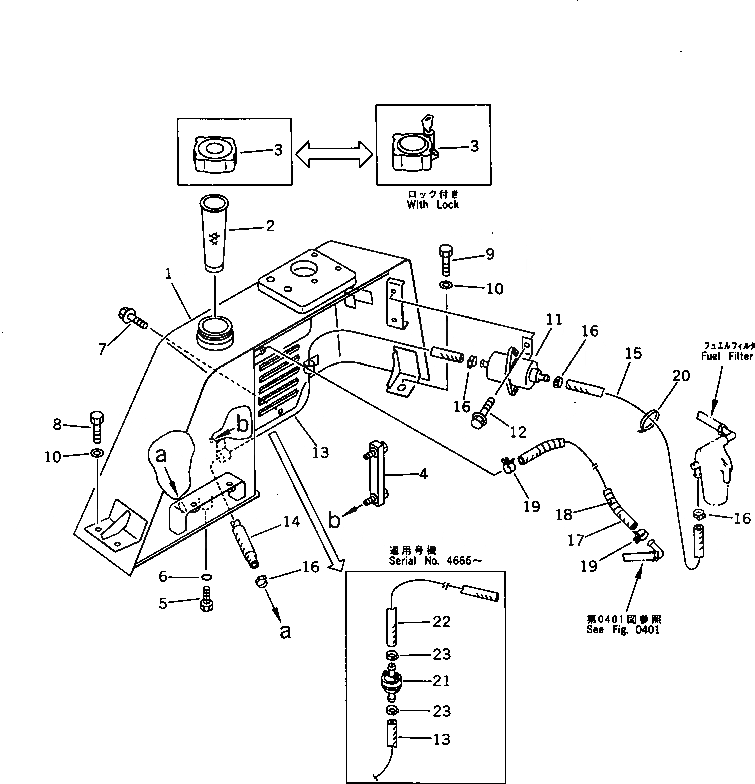 Схема запчастей Komatsu PC03-1 - ТОПЛ. БАК И ТОПЛИВОПРОВОД КОМПОНЕНТЫ ДВИГАТЕЛЯ И ЭЛЕКТРИКА