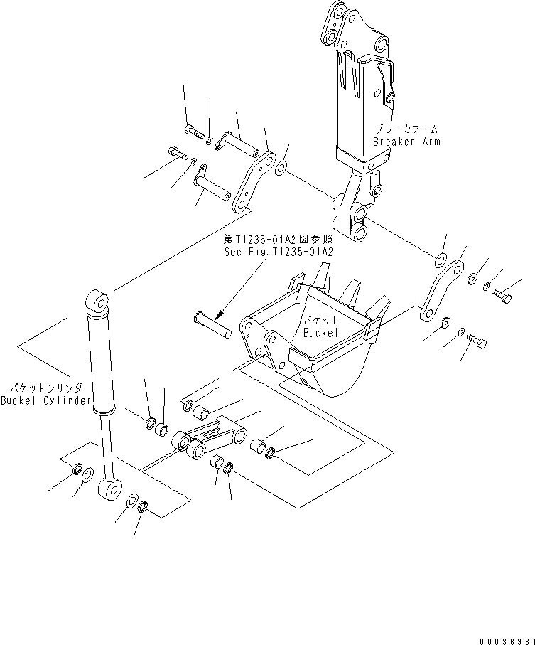 Схема запчастей Komatsu PC03-2 - СОЕДИНЕНИЕ КОВША (ДЛЯ МОЛОТА РУКОЯТЬ СПЕЦ-Я.) РАБОЧЕЕ ОБОРУДОВАНИЕ