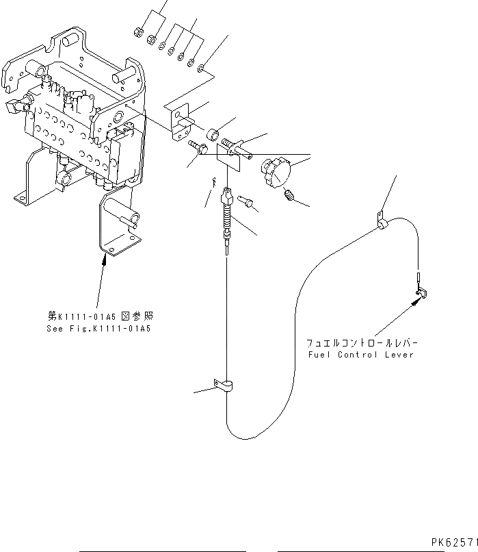 Схема запчастей Komatsu PC03-2 - ОСНОВН. УПРАВЛ-Е (УПРАВЛ-Е ПОДАЧ. ТОПЛИВА КАБЕЛЬ) (/) (ДЛЯ TWO ЧАСТИ СТРЕЛА) КАБИНА ОПЕРАТОРА И СИСТЕМА УПРАВЛЕНИЯ