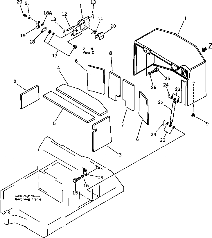 Схема запчастей Komatsu PC07-1 - КАБИНА(№9-) ЧАСТИ КОРПУСА