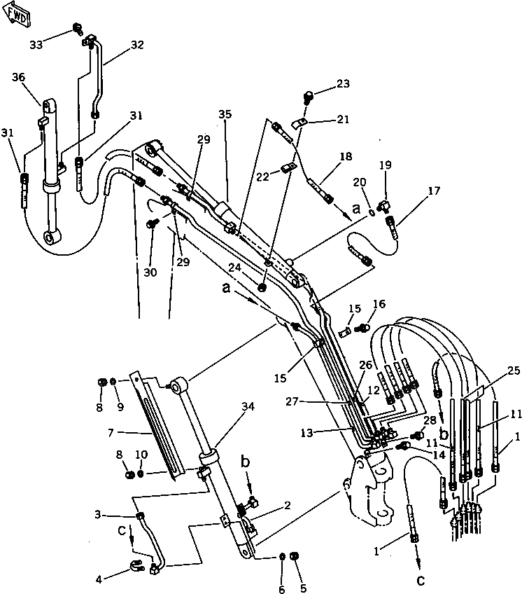 Схема запчастей Komatsu PC07-1 - ГИДРОЛИНИЯ (СТРЕЛА¤ РУКОЯТЬ¤ ЦИЛИНДР КОВША) (HOE ) РАБОЧЕЕ ОБОРУДОВАНИЕ