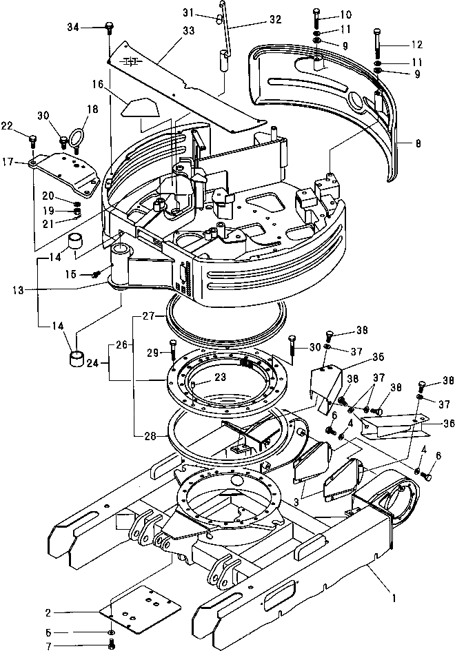 Схема запчастей Komatsu PC09FR-1 - ГУСЕНИЧНАЯ РАМА¤ПОВОРОТН. КРУГ ¤ОСНОВНАЯ РАМА И ПРОТИВОВЕС ПОВОРОТН.¤ КОНЕЧНАЯ ПЕРЕДАЧА И ХОДОВАЯ