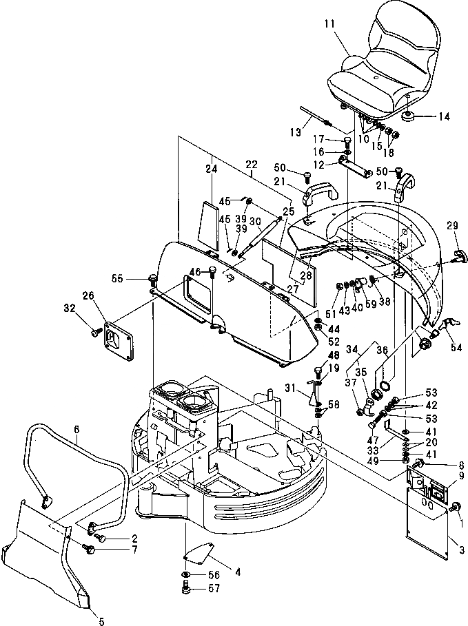 Схема запчастей Komatsu PC09FR-1 - СИДЕНЬЕ ОПЕРАТОРА И КРЫШКА ЧАСТИ КОРПУСА