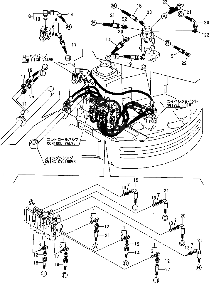 Схема запчастей Komatsu PC09FR-1 - ГИДРОЛИНИЯ (КЛАПАН - ПОВОРОТНОЕ СОЕДИНЕНИЕ¤СОЕД-Е - ПОВОРОТН. ЦИЛИНДР) УПРАВЛ-Е РАБОЧИМ ОБОРУДОВАНИЕМ