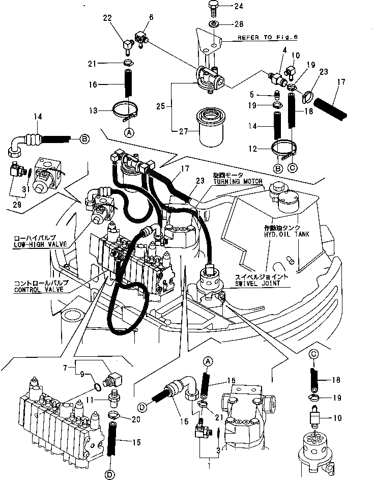 Схема запчастей Komatsu PC09FR-1 - ГИДРОЛИНИЯ (ВОЗВРАТ.) УПРАВЛ-Е РАБОЧИМ ОБОРУДОВАНИЕМ