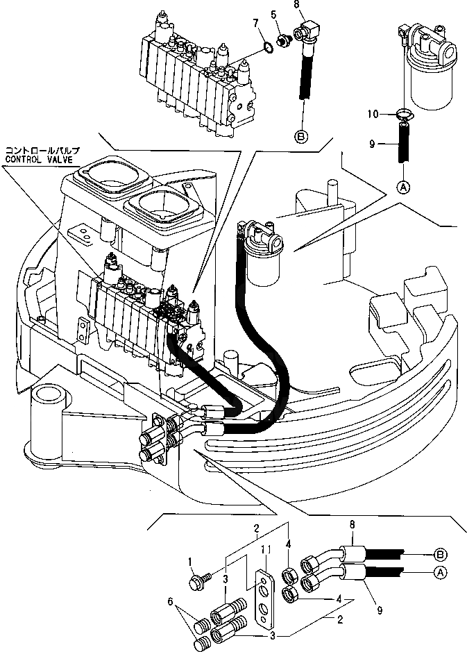 Схема запчастей Komatsu PC09FR-1 - ГИДРОЛИНИЯ (КЛАПАН - КОРПУС ПОВОРОТА СТРЕЛЫ) (ДЛЯ МЕХ-М ОТБОРА МОЩН-ТИ) УПРАВЛ-Е РАБОЧИМ ОБОРУДОВАНИЕМ