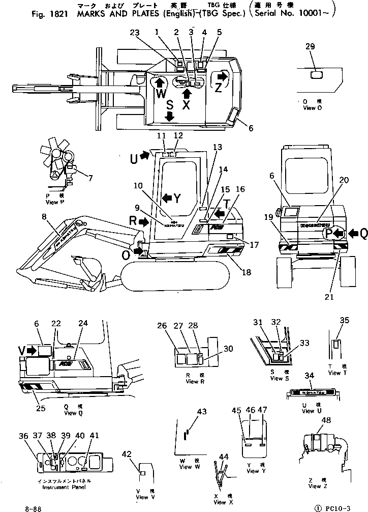 Схема запчастей Komatsu PC10-3 - МАРКИРОВКА (АНГЛ.) (СПЕЦ-Я TBG)(№-) ОПЦИОННЫЕ КОМПОНЕНТЫ