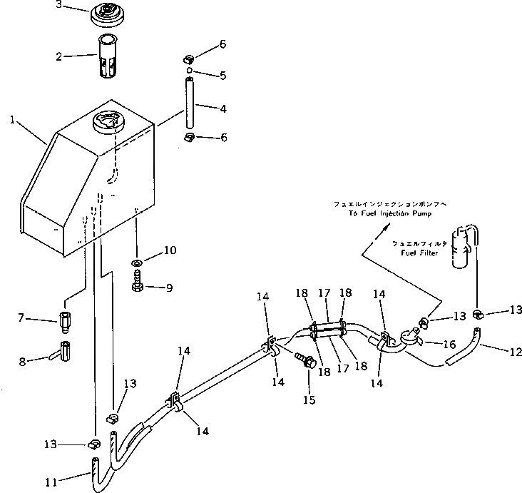 Схема запчастей Komatsu PC10-6 - ТОПЛ. БАК И ТОПЛИВОПРОВОД КОМПОНЕНТЫ ДВИГАТЕЛЯ И ЭЛЕКТРИКА