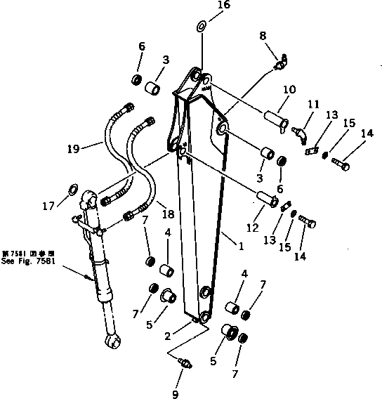 Схема запчастей Komatsu PC100-5C - КОРОТК. РУКОЯТЬ РАБОЧЕЕ ОБОРУДОВАНИЕ (ЭКСКАВАТ.)