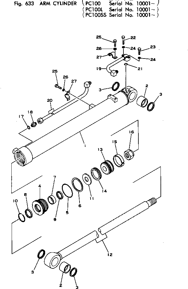 Схема запчастей Komatsu PC100-1 - ЦИЛИНДР РУКОЯТИ ГИДРАВЛИКА