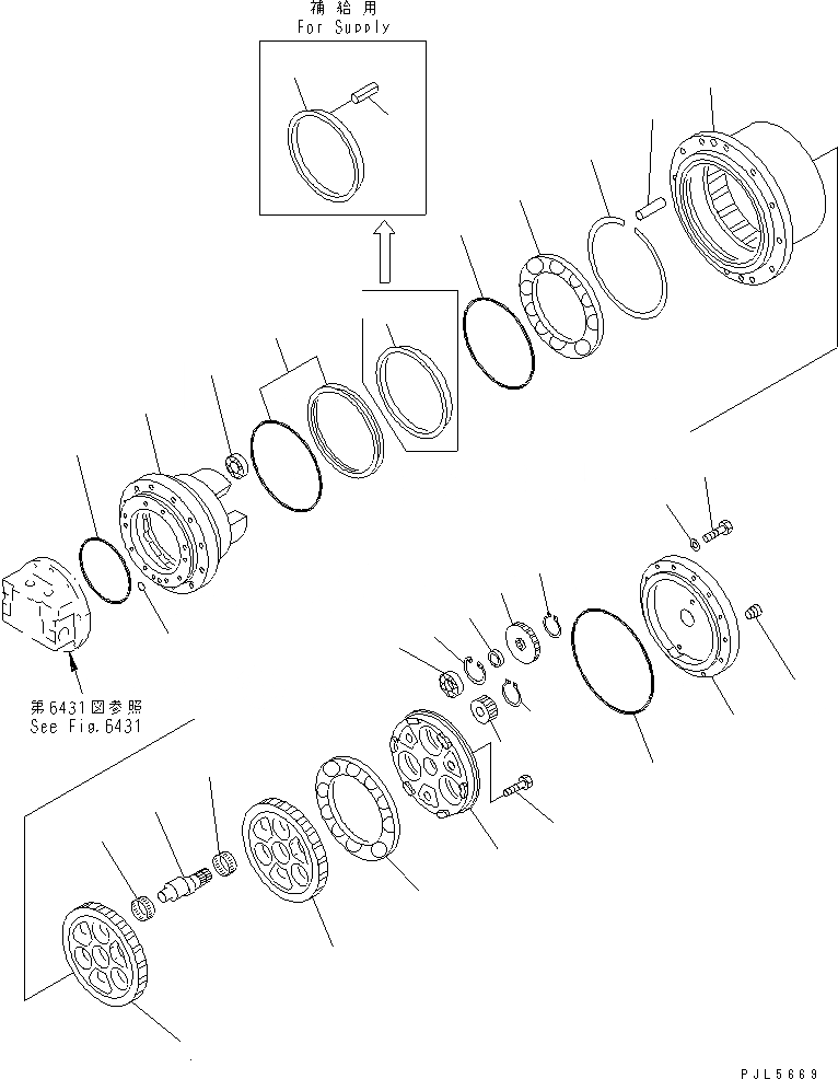 Схема запчастей Komatsu PC100-5Z - МОТОР ХОДА (/) УПРАВЛ-Е РАБОЧИМ ОБОРУДОВАНИЕМ