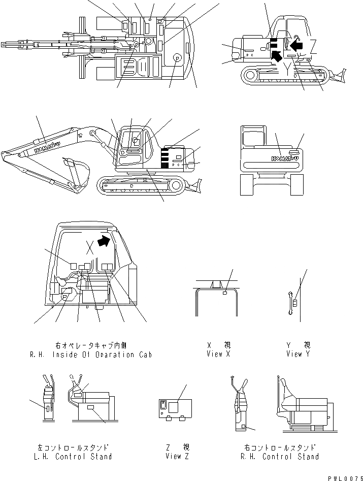 Схема запчастей Komatsu PC100-6 - МАРКИРОВКА (АНГЛ.) (С ОТВАЛ)(№-99) МАРКИРОВКА