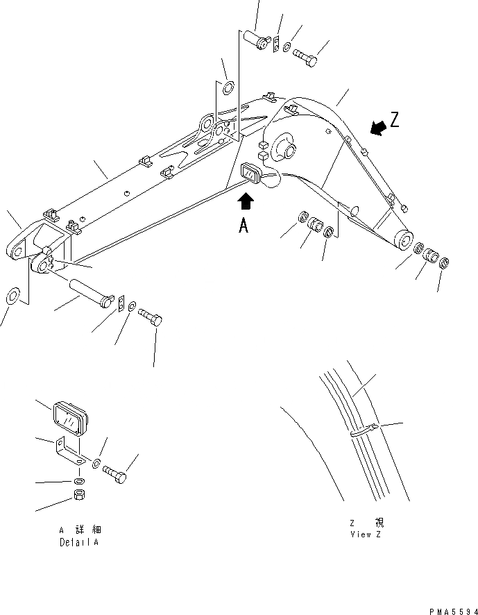 Схема запчастей Komatsu PC100-6S - СТРЕЛА (СТРЕЛА¤ РАБОЧ. ОСВЕЩЕНИЕ И ПАЛЕЦ) (-ACTUATER НАВЕСН. ОБОРУД)      (ДЛЯ АВТОМАТИЧ. СМАЗ.)(№-) РАБОЧЕЕ ОБОРУДОВАНИЕ