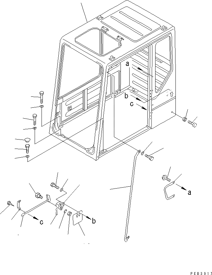 Схема запчастей Komatsu PC1000-1 - ВЫС. КРЕПЛЕНИЕ КАБИНА (ПРАВ. И ЗАДН. ОКНА ЖЕСТК.) (/9)(№77-) ЧАСТИ КОРПУСА