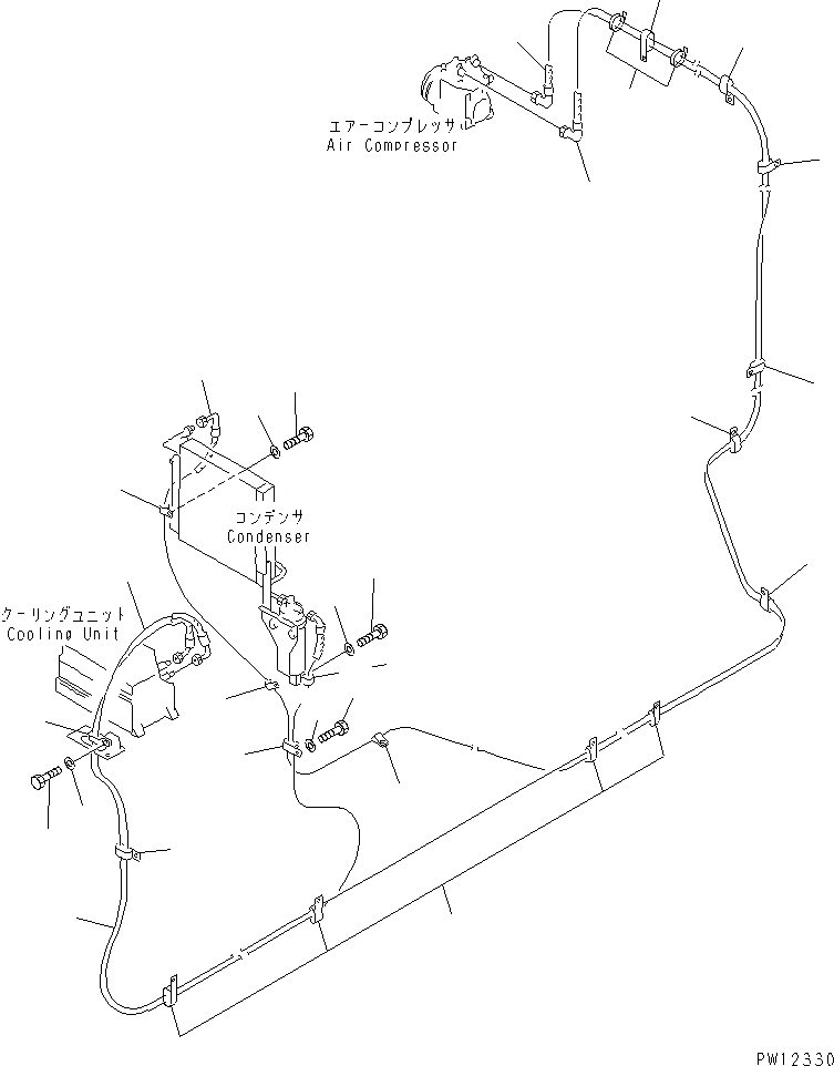 Схема запчастей Komatsu PC1000-1 - КОНДИЦ. ВОЗДУХА (ОХЛАДИТЕЛЬ ЛИНИЯ) ЧАСТИ КОРПУСА